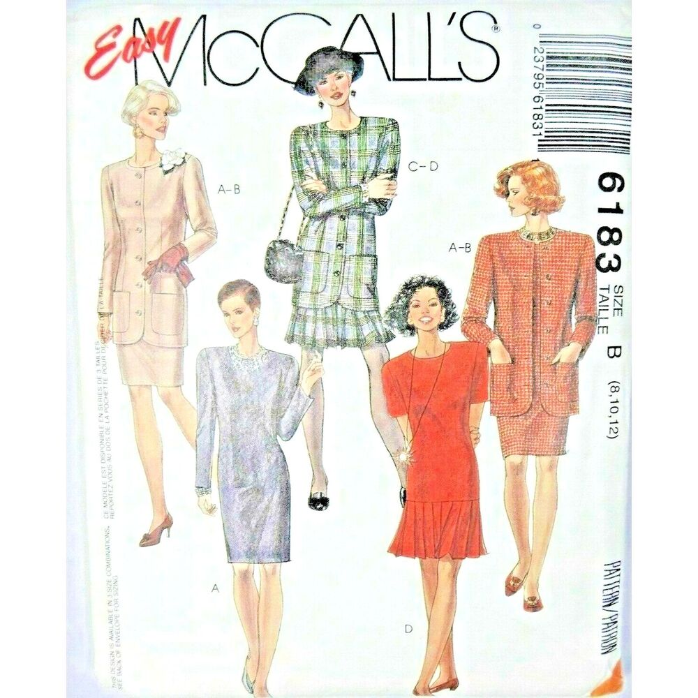 McCall's Sewing Pattern 6183 Ladies Jacket Dress Sz B 8 10 12 Craft Vintage 1992